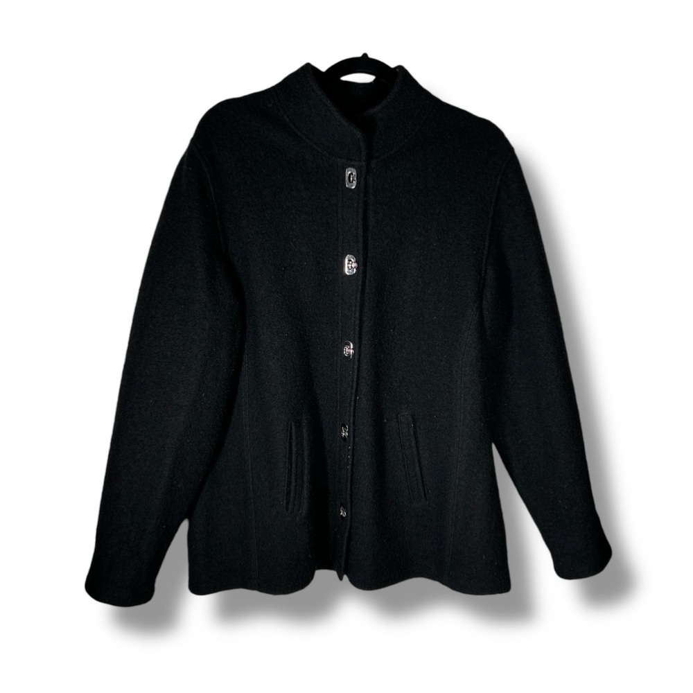 Vintage Talbots Black 100% Wool Minimalist Jacket Size Large - “Rocky”